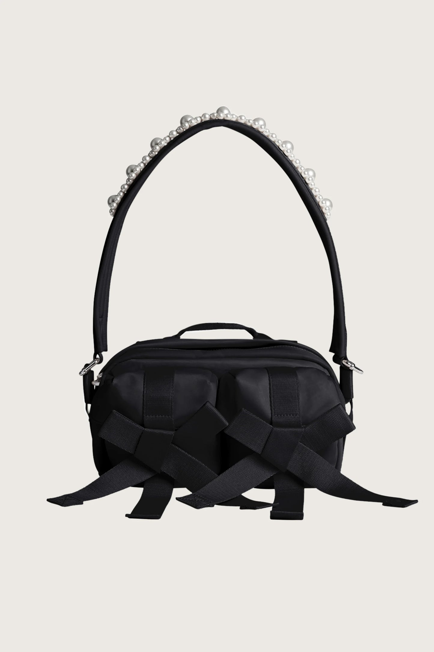 Simone Rocha Black Beaded Classic Bow Bag 絕美白珍珠肩帶［鄭容和同款 超推薦店主自留］