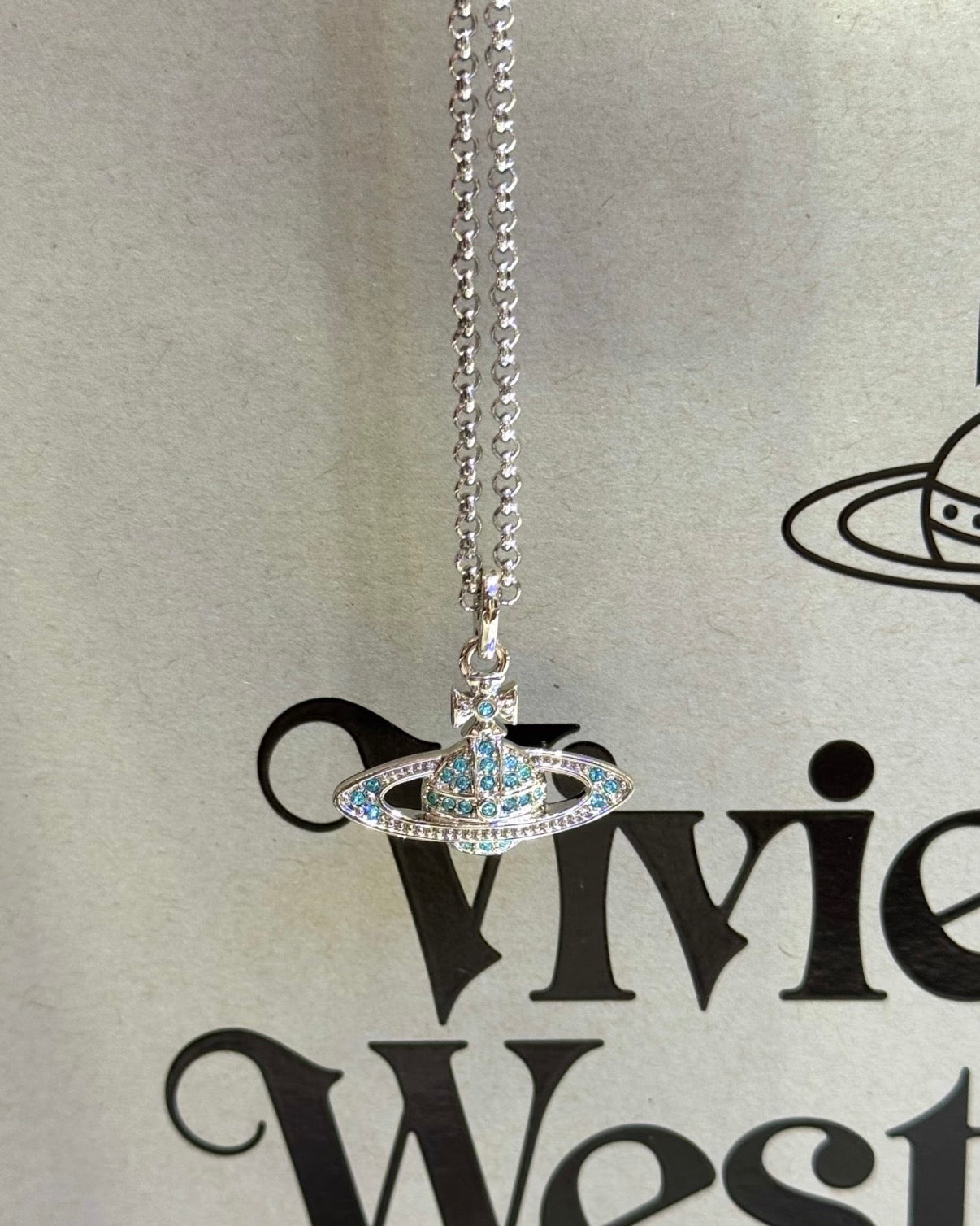 Vivienne Westwood Mini Bas Relief Pendant Necklace 藍鑽全閃石土星 [2026最新限定藍鑽]