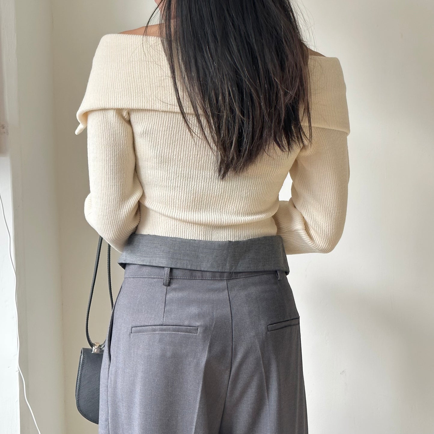 大反領雙拉鏈 OFF SHOULDER KNITTED TOP [推介!!]