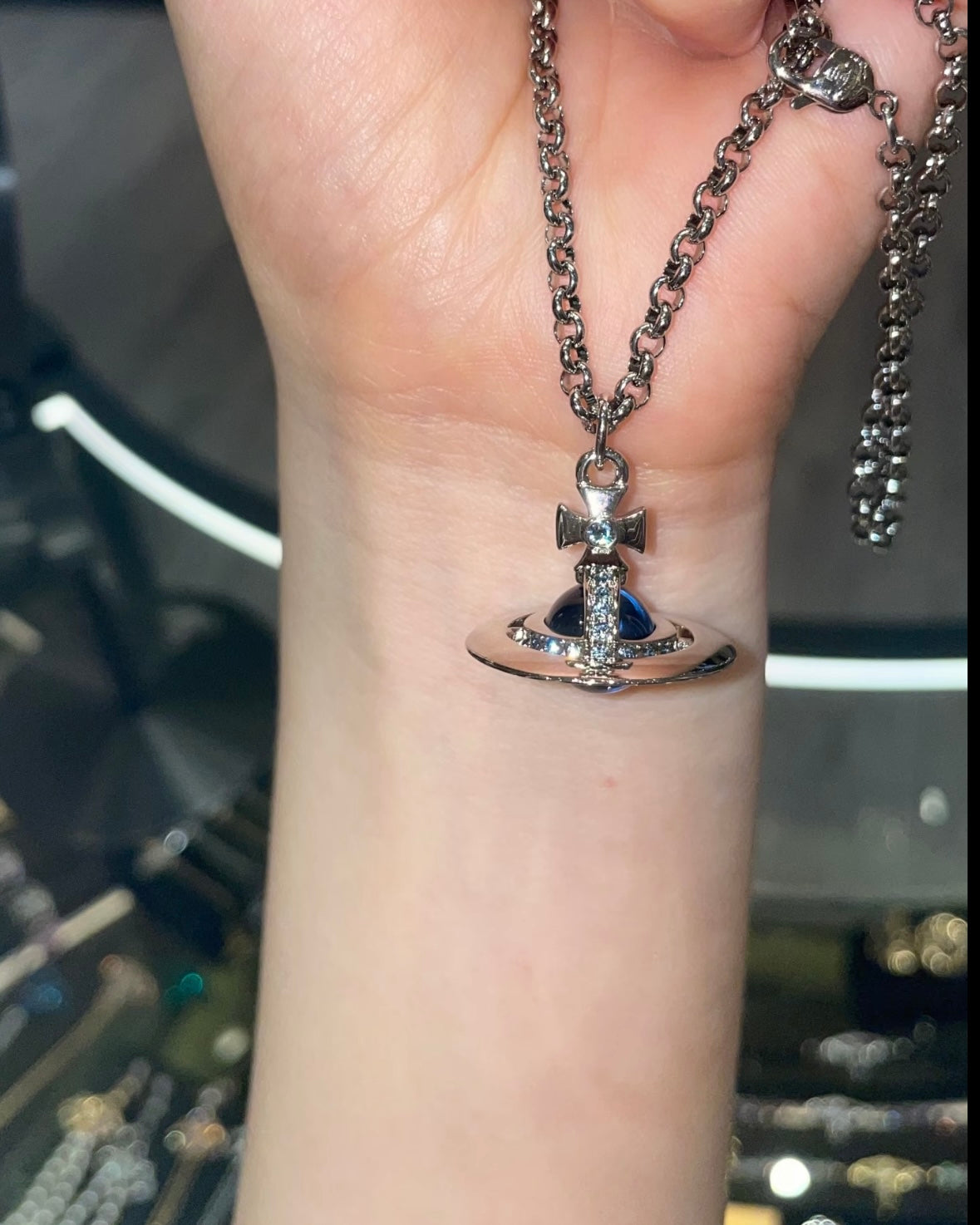 Vivienne Westwood ORB Pendant Crystal Necklace 牛仔藍長款