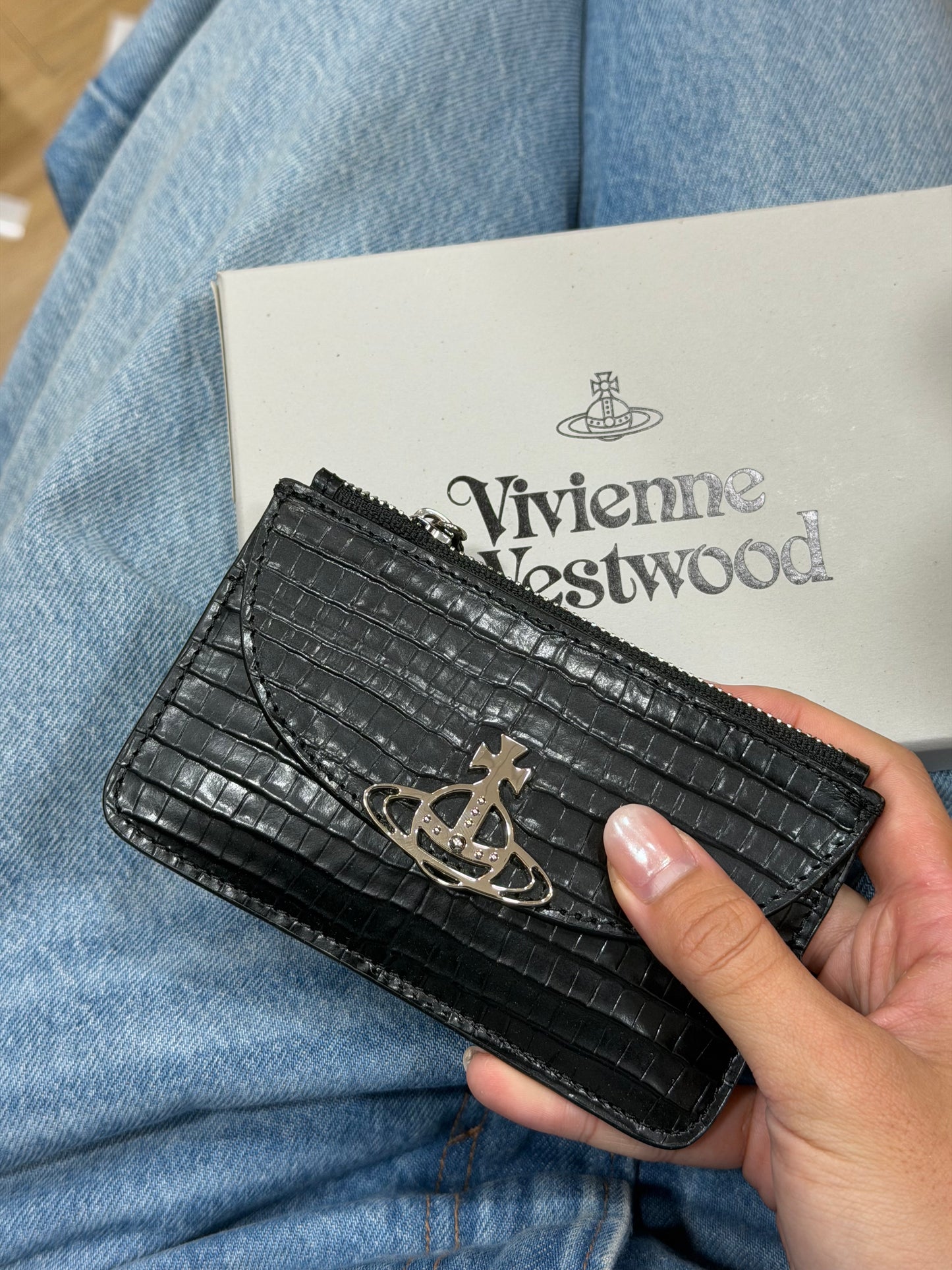 Vivienne Westwood Half-Moon Slim Long Cardholder with Vintage Gold Cross Pattern [Limited Stock Available at a Discount!]