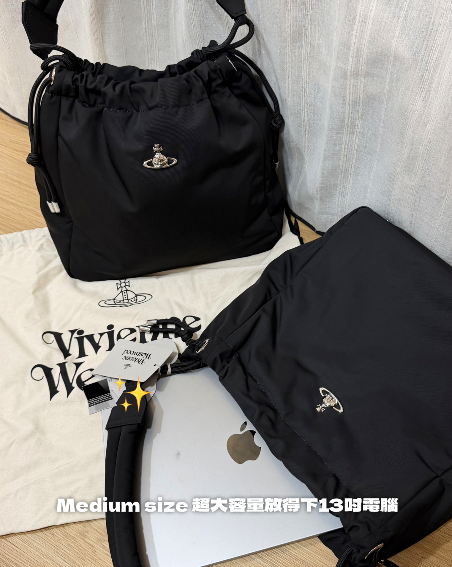 Vivienne Westwood Hilary Bucket Bag 超輕身耐用尼龍抽繩袋 [新版3D標誌復古暗紅內籠正式上架!]