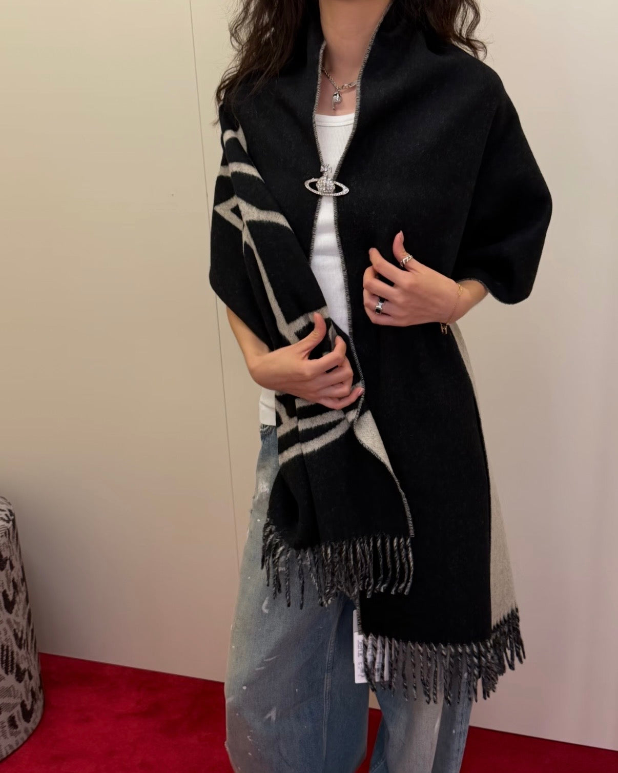 Vivienne Westwood Reversible ORB Logo Scarf, Large Size, Double-Sided (100% Wool) [Japan Exclusive! Discontinued, Last Stock Available] 