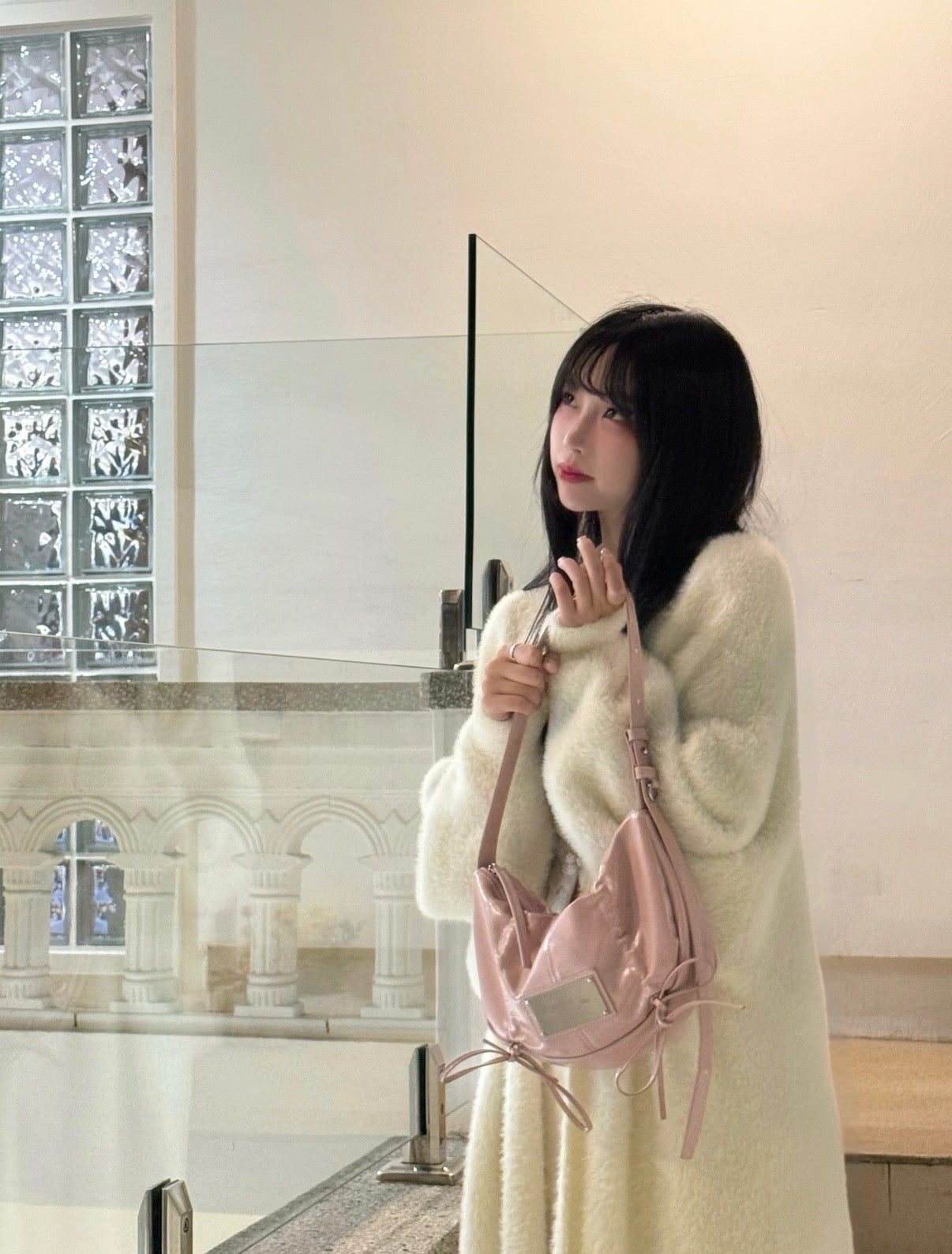 Matin Kim Half Shirring Ribbon Round Bag 韓國選物🇰🇷柔褶蝴蝶結半月袋［超熱賣甜酷風 肩帶可調節2用! 粉紅粉藍最新上架］