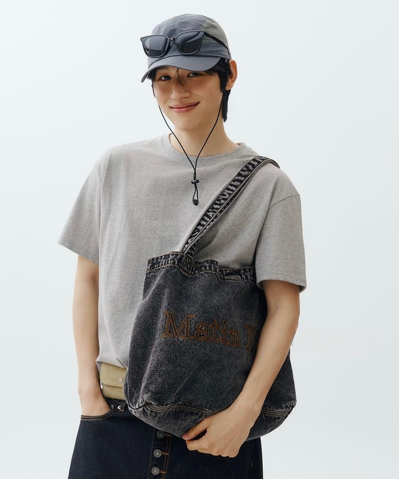 Matin Kim Matin Stitch Denim Shoulder Bag 韓國選物🇰🇷經典Logo刺繡水洗牛仔大袋［大容量超實手 有啪鈕!］