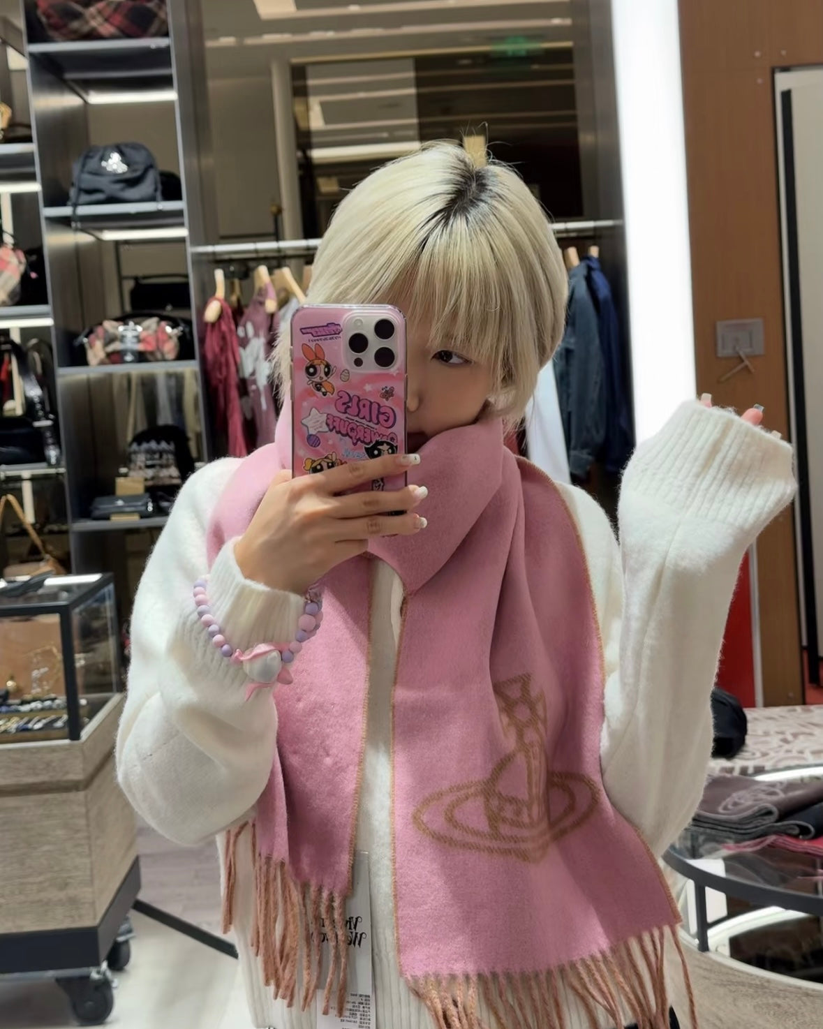 Vivienne Westwood Double ORB Logo Scarf (100% wool) Pink Caramel
