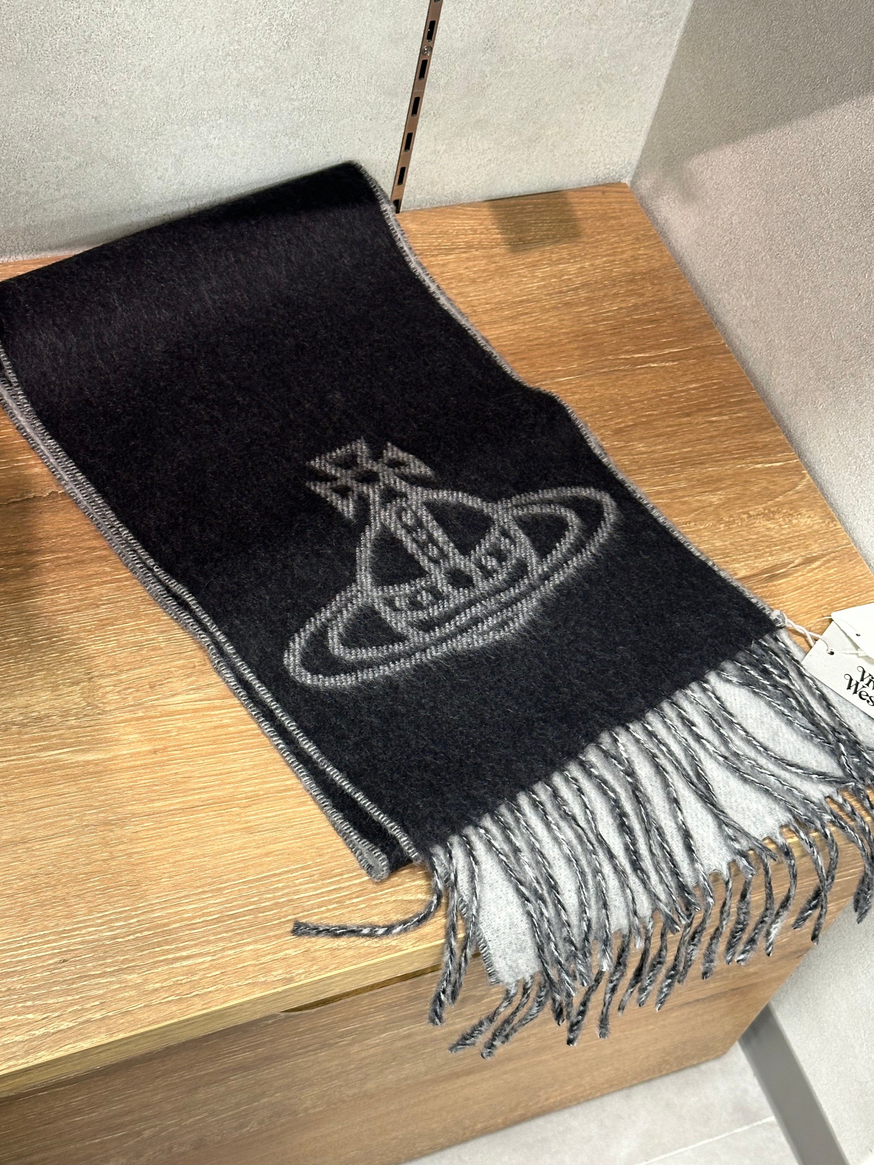 Vivienne Westwood Double ORB Logo Scarf (100% wool) [Black and
