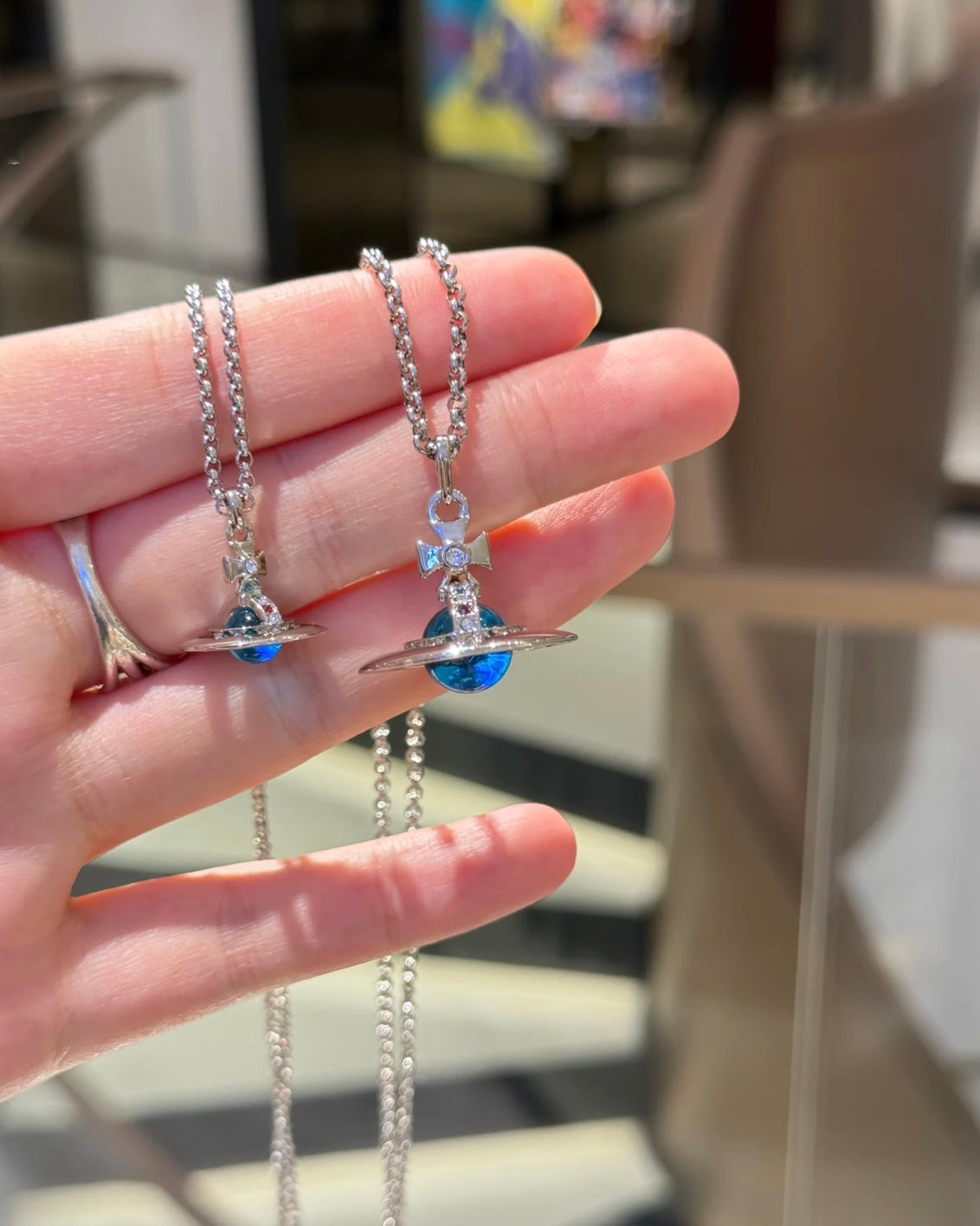 Vivienne Westwood ORB Pendant Crystal Necklace in Blue [A