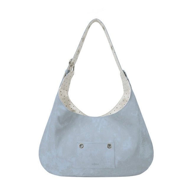 Leterie Leather Buckle Reversible Shoulder Bag 淺色系白波點 最新韓國選物🇰🇷皮革波點兩用洞洞扣半月袋［Made In Korea🇰🇷可雙面兩用 肩帶可調節上膊斜揹OK!］
