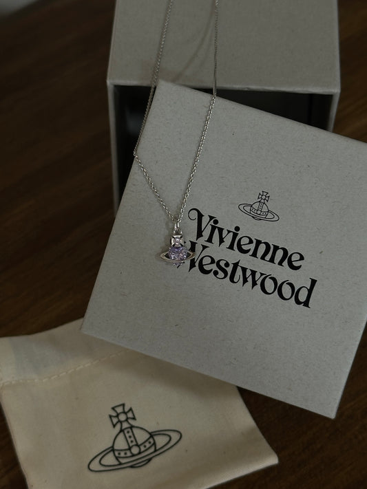 Vivienne Westwood Leonor 925 Necklace Mini紫鑽愛心土星 最新上架 [100% recycled silver 純銀 敏感寶寶友好! 專櫃已斷貨 現貨完售不設預訂]
