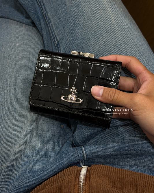 Vivienne Westwood Small Frame Wallet, Black and Silver Alligator Leather [Triple-Layer Connected Phase]