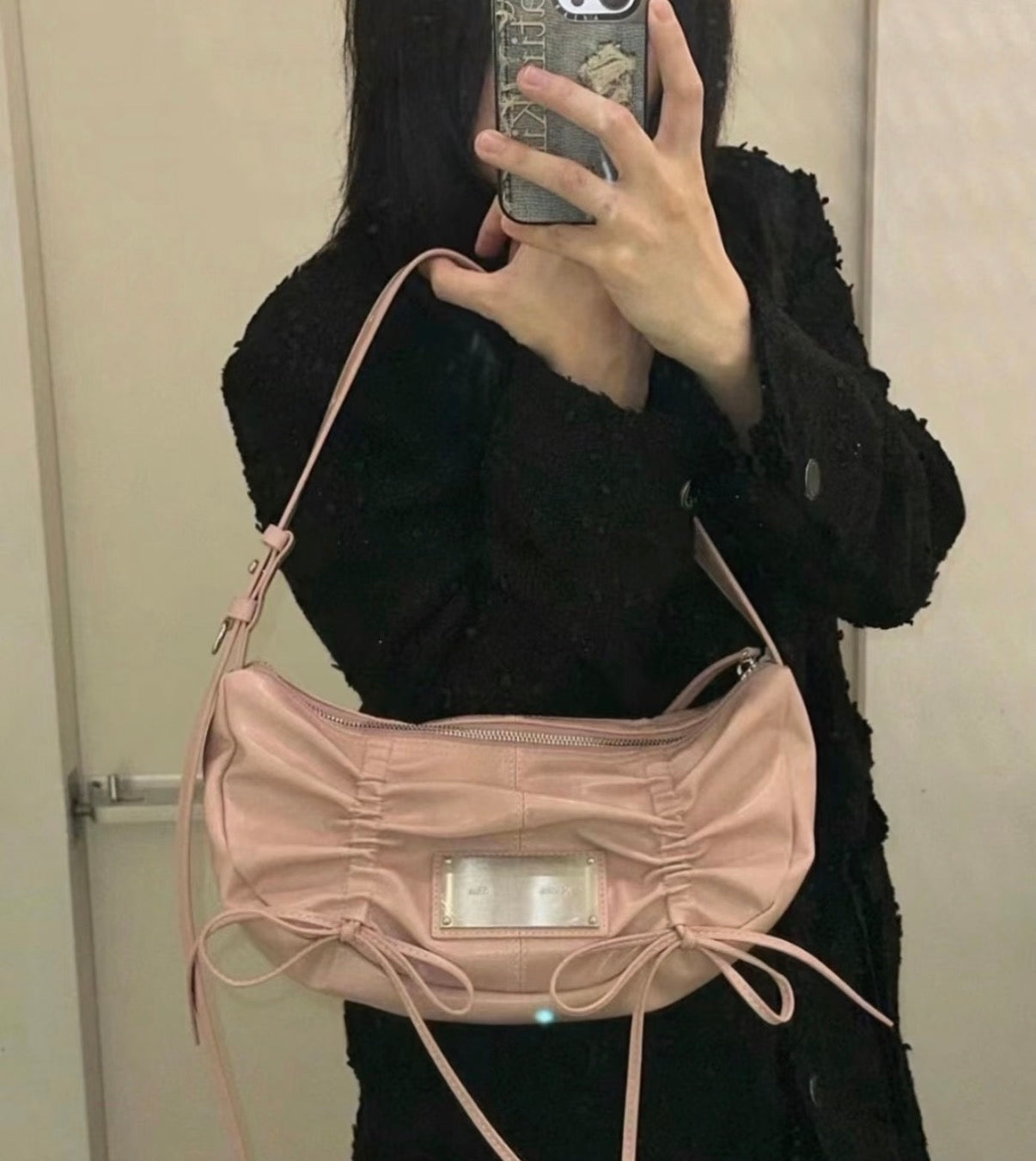 Matin Kim Half Shirring Ribbon Round Bag 韓國選物🇰🇷柔褶蝴蝶結半月袋［超熱賣甜酷風 肩帶可調節2用! 粉紅粉藍最新上架］
