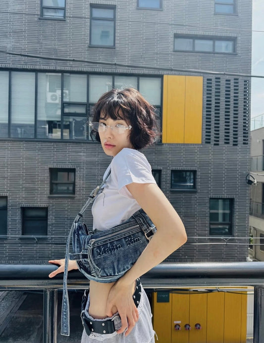 Matin Kim Matin Washed Denim Mini Hobo Bag 最新韓國選物🇰🇷水洗牛仔半月袋［肩帶可調節 韓星同款復古感 可兩用上膊斜揹OK!］