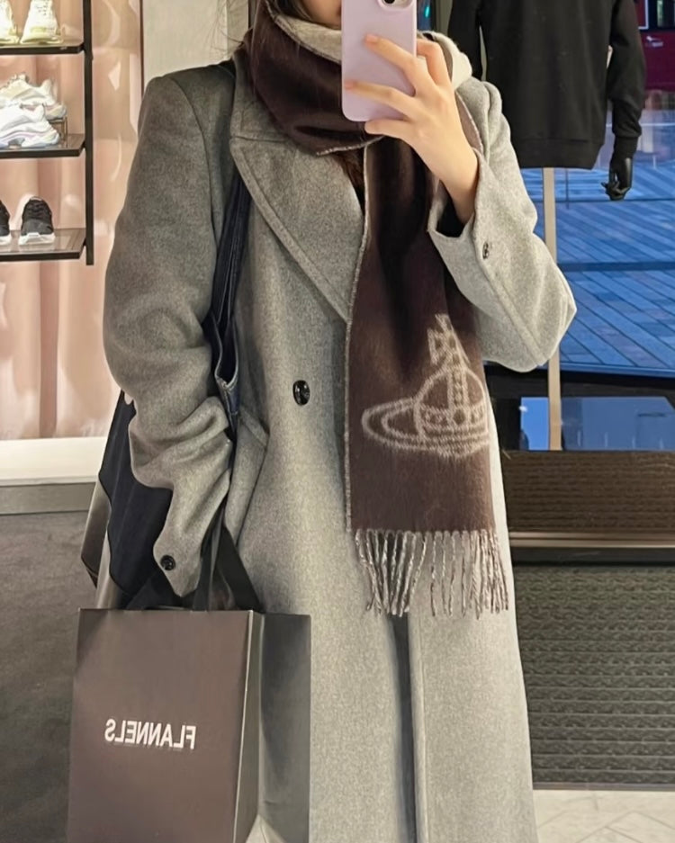 Vivienne Westwood Double ORB Logo Scarf (100% wool) [Black and brown are best-selling! Japanese version, made in Italy!] 