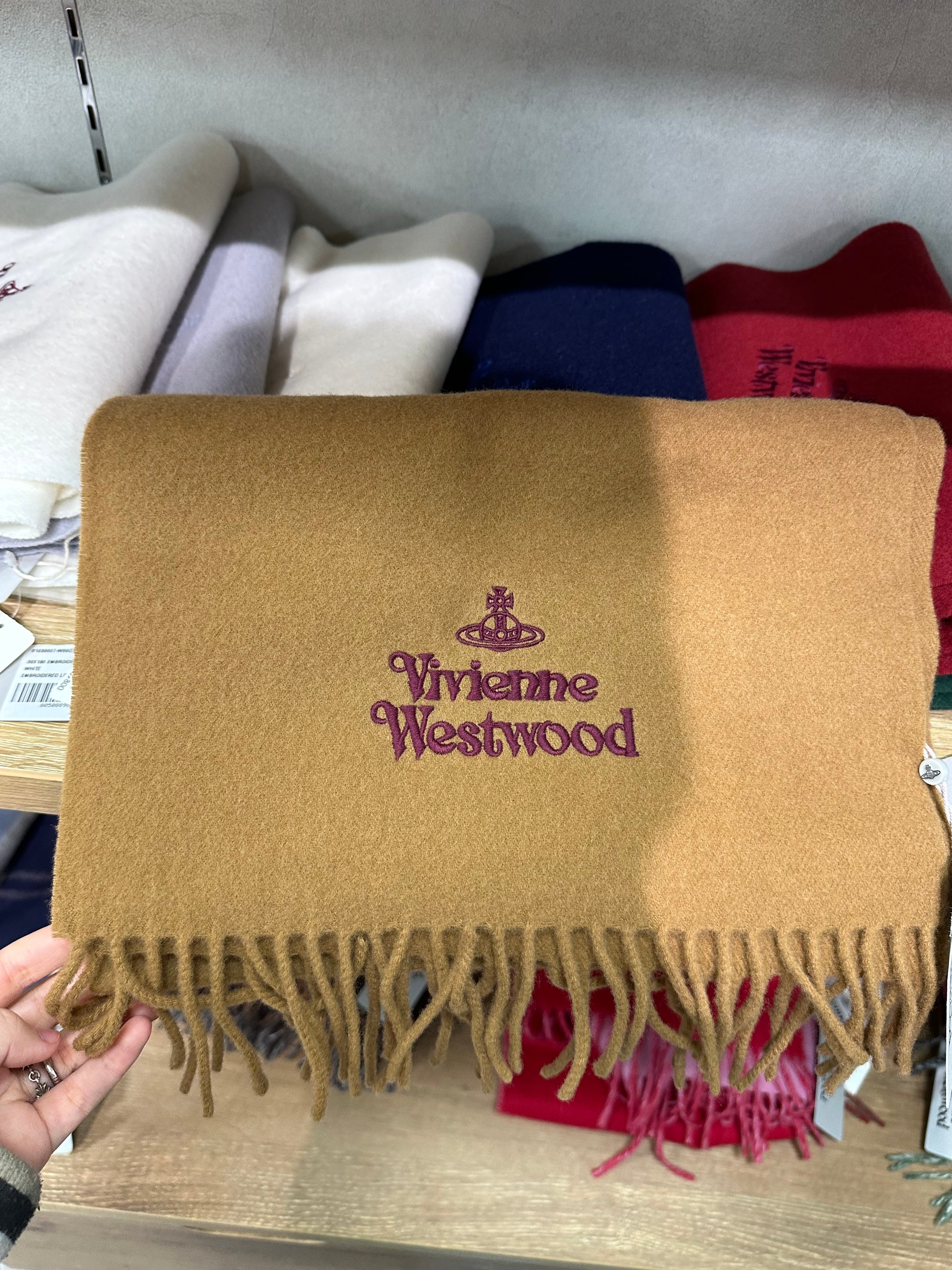 Vivienne Westwood Embroidered Logo Scarf (100% wool) [White, in