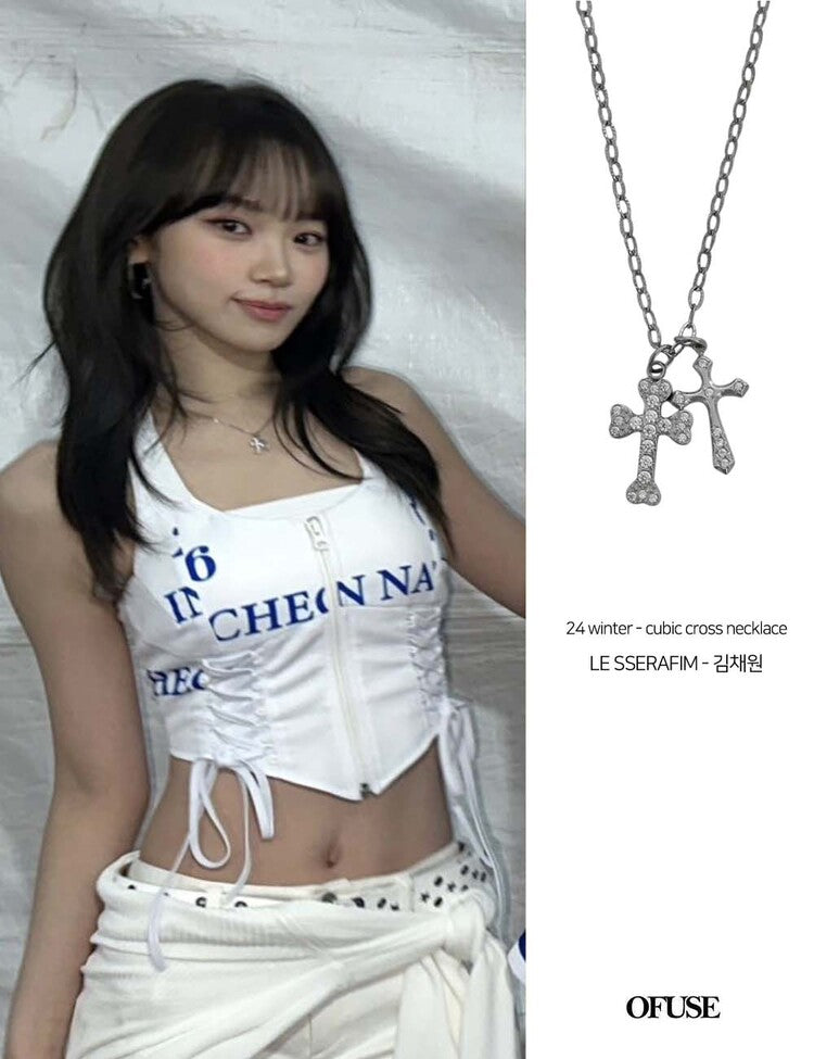 韓國選物🇰🇷 OFUSE 24 Winter Cubic Cross Necklace [i-dle 宋雨琦、Le sserafim 金采源 同款]