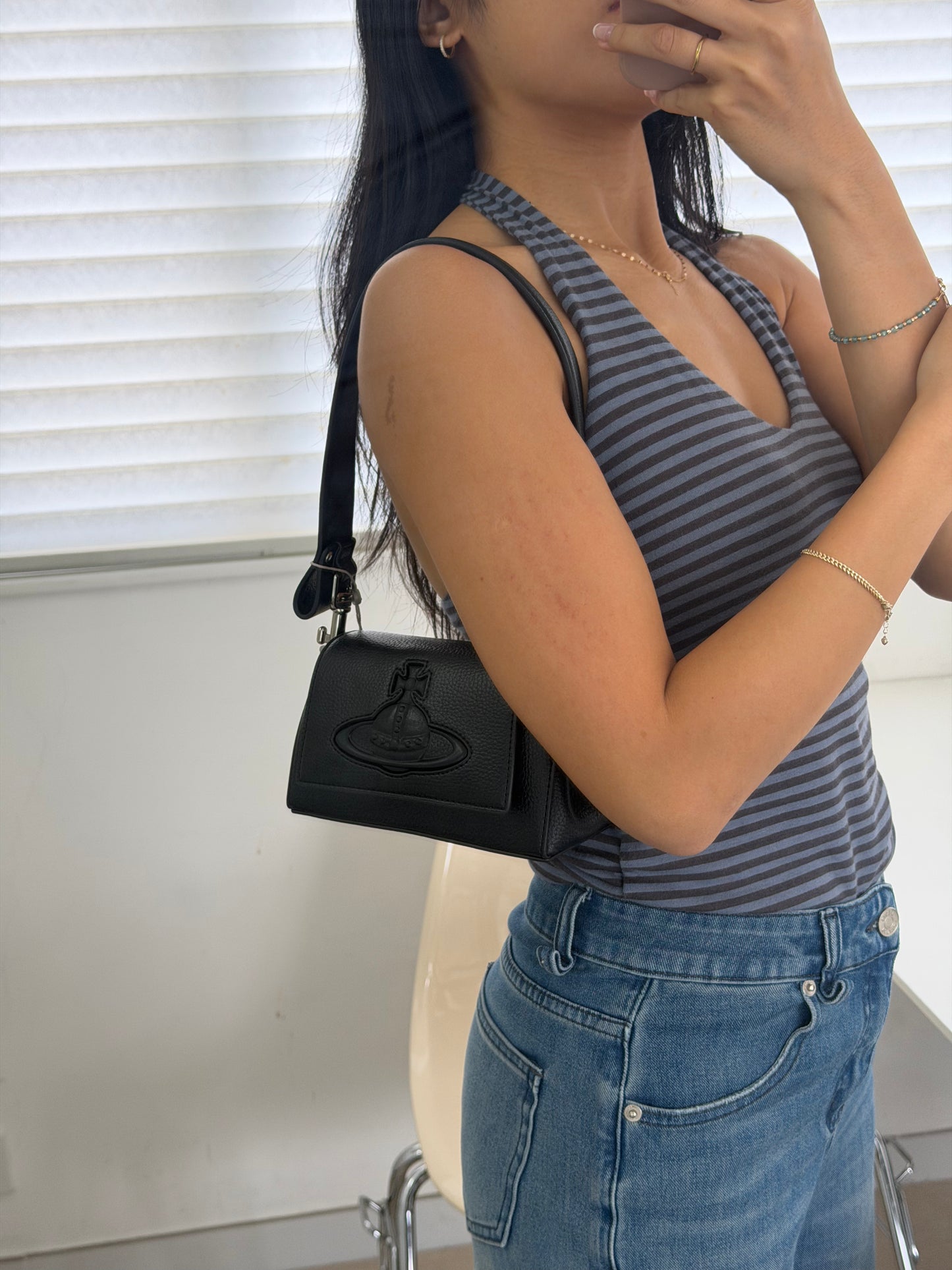 Vivienne Westwood Hazel Handbag  啞黑大土星壓紋荔枝皮 [2026最新限定款]