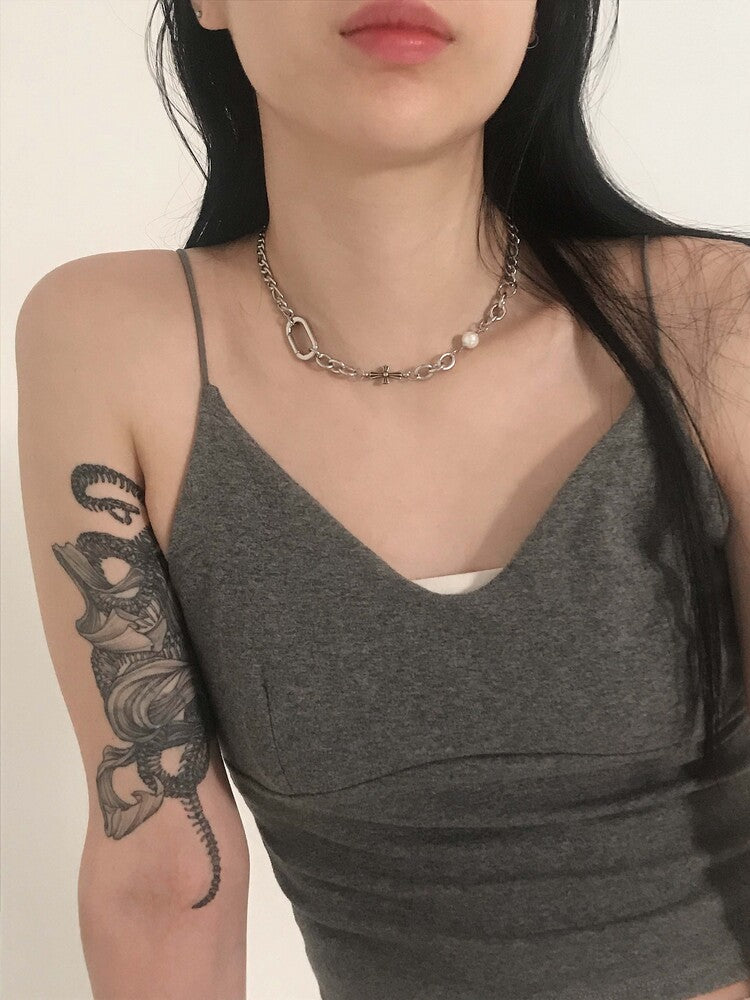 韓國OFUSE Cross Pearl Choker