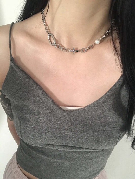 韓國OFUSE Cross Pearl Choker