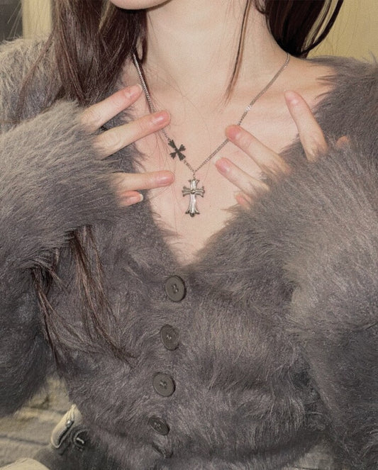 韓國OFUSE Double Cross Necklace 長款頸鏈