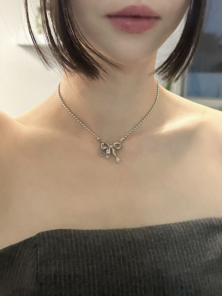 韓國OFUSE Ribbon heart choker 醫療鋼 [絕美蝴蝶結]