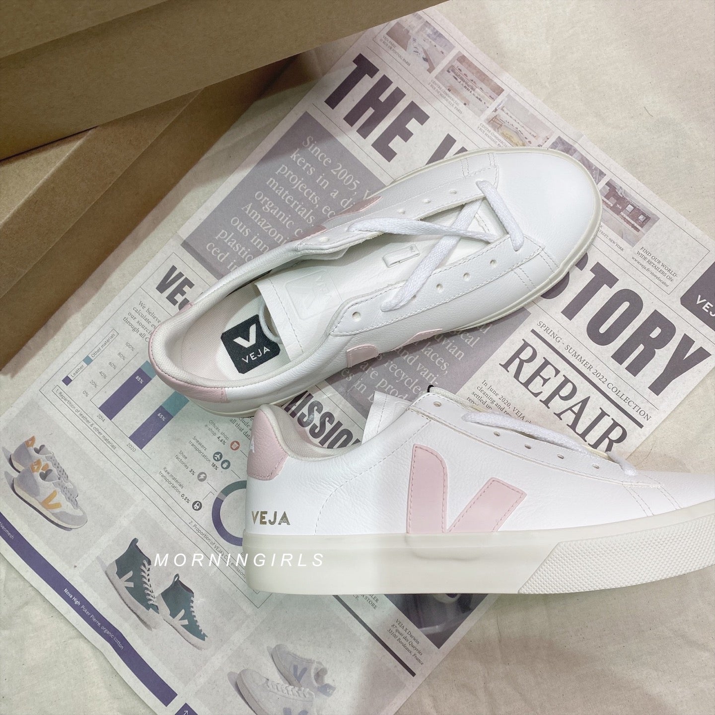 VEJA French white shoes Campo cherry blossom pink