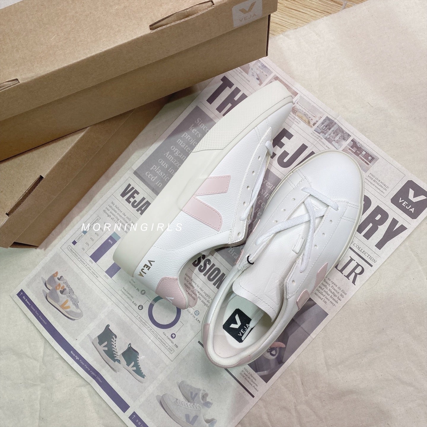 VEJA French white shoes Campo cherry blossom pink